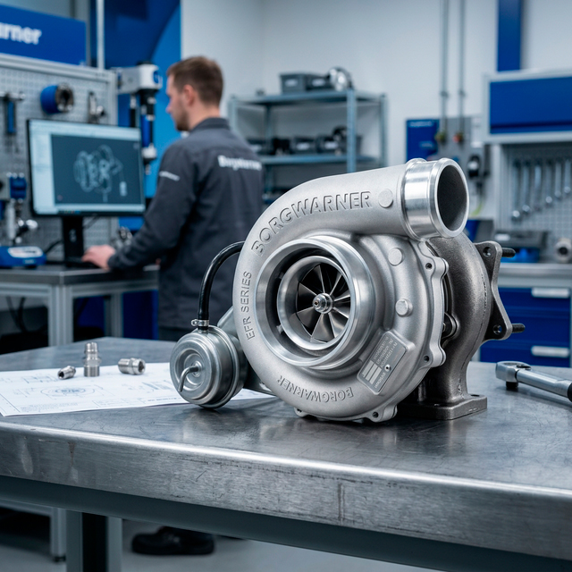 Turbina BorgWarner EFR Series em bancada de testes técnica